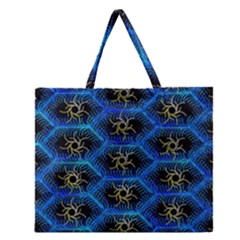Blue Bee Hive Pattern Zipper Large Tote Bag by Hannah976