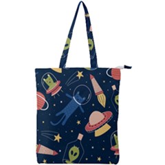Seamless Pattern With Funny Alien Cat Galaxy Double Zip Up Tote Bag by Ndabl3x