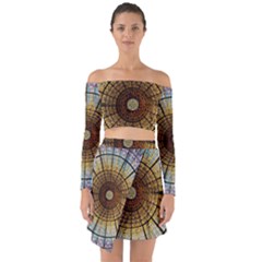 Barcelona Glass Window Stained Glass Off Shoulder Top With Skirt Set by Cendanart
