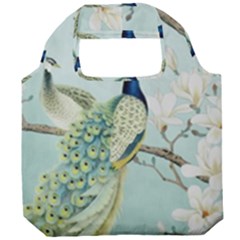 Couple Peacock Bird Spring White Blue Art Magnolia Fantasy Flower Foldable Grocery Recycle Bag by Ndabl3x