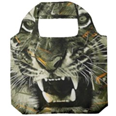 Angry Tiger Animal Broken Glasses Foldable Grocery Recycle Bag by Cemarart