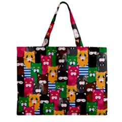 Cat Funny Colorful Pattern Zipper Mini Tote Bag by Grandong