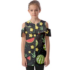Watermelon Doodle Pattern Fold Over Open Sleeve Top by Cemarart