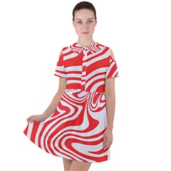 Red White Background Swirl Playful Short Sleeve Shoulder Cut Out Dress  by Cemarart