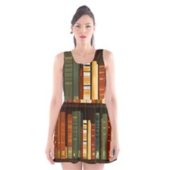 Books Bookshelves Library Fantasy Apothecary Book Nook Literature Study Scoop Neck Skater Dress by Grandong