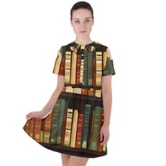 Books Bookshelves Library Fantasy Apothecary Book Nook Literature Study Short Sleeve Shoulder Cut Out Dress  by Grandong