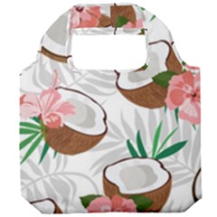 Seamless Pattern Coconut Piece Palm Leaves With Pink Hibiscus Foldable Grocery Recycle Bag by Apen