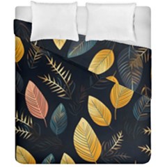 Gold Yellow Leaves Fauna Dark Background Dark Black Background Black Nature Forest Texture Wall Wall Duvet Cover Double Side (california King Size) by Bedest