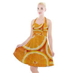 Oranges Textures, Close-up, Tropical Fruits, Citrus Fruits, Fruits Halter Party Swing Dress  by nateshop