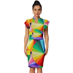 Bring Colors To Your Day Vintage Frill Sleeve V-neck Bodycon Dress by elizah032470