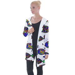 Fish Abstract Colorful Longline Hooded Cardigan by Maspions