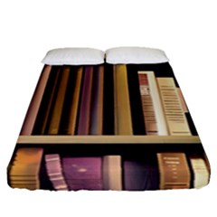 Books Bookshelves Office Fantasy Background Artwork Book Cover Apothecary Book Nook Literature Libra Fitted Sheet (queen Size) by Posterlux