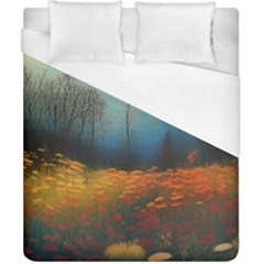 Wildflowers Field Outdoors Clouds Trees Cover Art Storm Mysterious Dream Landscape Duvet Cover (california King Size) by Posterlux