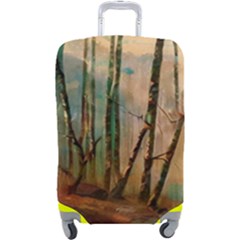 Woodland Woods Forest Trees Nature Outdoors Mist Moon Background Artwork Book Luggage Cover (large) by Posterlux