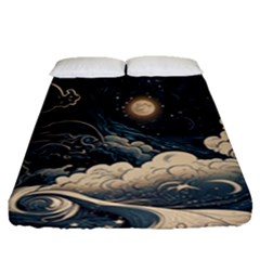 Starry Sky Moon Space Cosmic Galaxy Nature Art Clouds Art Nouveau Abstract Fitted Sheet (queen Size) by Posterlux