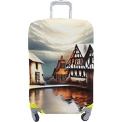 Village Reflections Snow Sky Dramatic Town House Cottages Pond Lake City Luggage Cover (large) by Posterlux