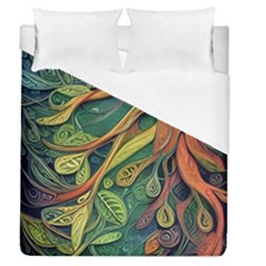Outdoors Night Setting Scene Forest Woods Light Moonlight Nature Wilderness Leaves Branches Abstract Duvet Cover (queen Size) by Posterlux