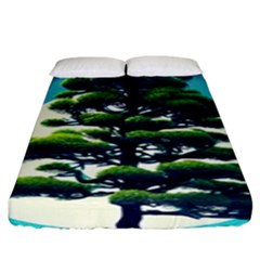 Pine Moon Tree Landscape Nature Scene Stars Setting Night Midnight Full Moon Fitted Sheet (king Size) by Posterlux