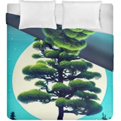 Pine Moon Tree Landscape Nature Scene Stars Setting Night Midnight Full Moon Duvet Cover Double Side (king Size) by Posterlux