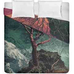 Night Sky Nature Tree Night Landscape Forest Galaxy Fantasy Dark Sky Planet Duvet Cover Double Side (king Size) by Posterlux