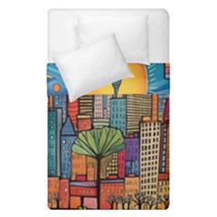 City New York Nyc Skyscraper Skyline Downtown Night Business Urban Travel Landmark Building Architec Duvet Cover Double Side (single Size) by Posterlux