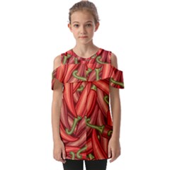 Seamless-chili-pepper-pattern Fold Over Open Sleeve Top by Ket1n9