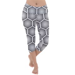 Halftone Tech Hexagons Seamless Pattern Lightweight Velour Capri Yoga Leggings by Ket1n9