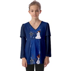 Snowman Kids  V Neck Casual Top by 2607694c