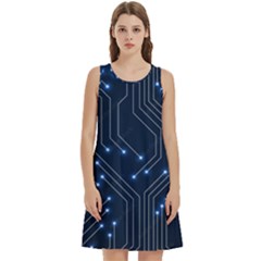 Seamless Pattern Of Glowing Circuit Board Neon Technology Round Neck Sleeve Casual Dress With Pockets by Loisa77