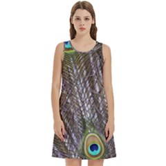 Peacock Bird Feathers Plumage Peacock Round Neck Sleeve Casual Dress With Pockets by Perong