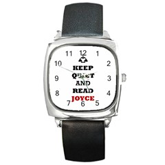 Keep Quiet And Read Joyce Black Square Leather Watch by readmeatee