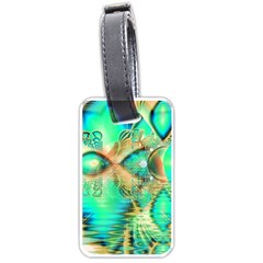 Golden Teal Peacock, Abstract Copper Crystal Luggage Tag (one Side) by DianeClancy