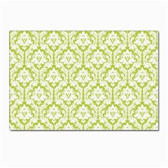 White On Spring Green Damask Postcard 4 x 6  (10 Pack) by Zandiepants