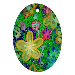 Beautiful Flower Power Batik Oval Ornament (two Sides) by rokinronda