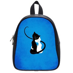 Blue White And Black Cats In Love School Bag (small) by CreaturesStore