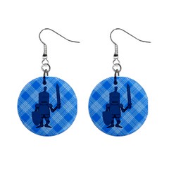 Blue Knight On Plaid Mini Button Earrings by StuffOrSomething