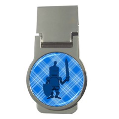 Blue Knight On Plaid Money Clip (round) by StuffOrSomething
