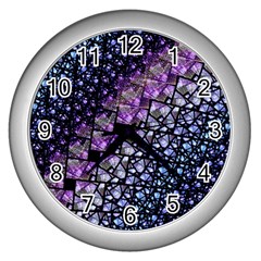 Dusk Blue And Purple Fractal Wall Clock (silver) by KirstenStar