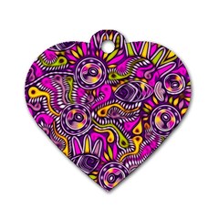 Purple Tribal Abstract Fish Dog Tag Heart (one Sided)  by KirstenStar