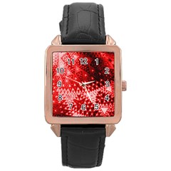 Red Fractal Lace Rose Gold Leather Watch  by KirstenStar
