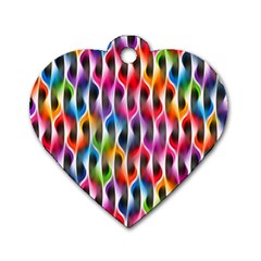 Rainbow Psychedelic Waves Dog Tag Heart (two Sided) by KirstenStar