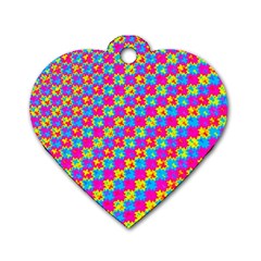 Crazy Yellow And Pink Pattern Dog Tag Heart (one Side) by KirstenStar