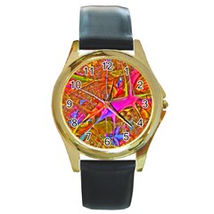 Biology 101 Abstract Round Gold Metal Watches by TheWowFactor