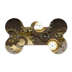 Steampunk, Golden Design With Clocks And Gears Dog Tag Bone (one Side) by FantasyWorld7