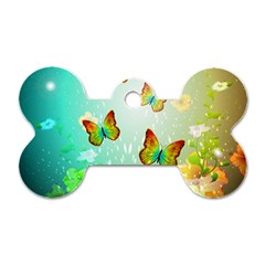 Flowers With Wonderful Butterflies Dog Tag Bone (one Side) by FantasyWorld7