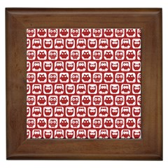 Red And White Owl Pattern Framed Tiles by GardenOfOphir