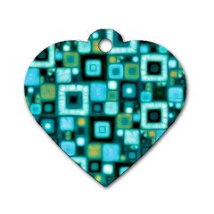 Teal Squares Dog Tag Heart (two Sides) by KirstenStar