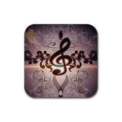 Music, Wonderful Clef With Floral Elements Rubber Square Coaster (4 Pack)  by FantasyWorld7