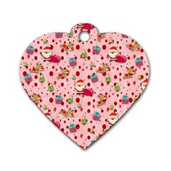 Red Christmas Pattern Dog Tag Heart (two Sides) by KirstenStar