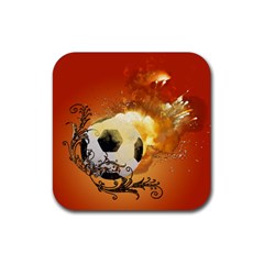 Soccer With Fire And Flame And Floral Elelements Rubber Coaster (square)  by FantasyWorld7